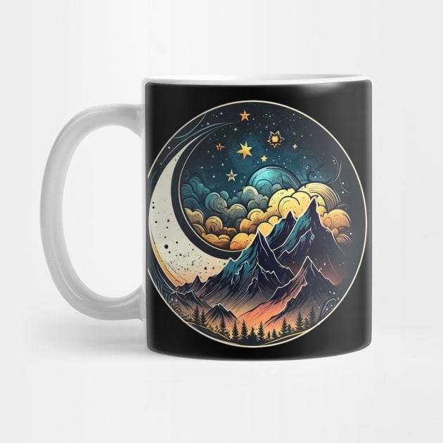 Mountains and moon, outdoor design, mountain landscape by colorbyte